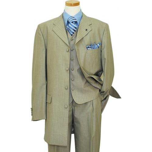 Soprano Pebble Grey With Sky Blue Pinstripes Vested Suit M1516